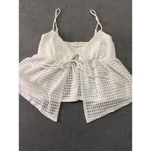 Mixed Threads White Crochet Lace Tie Front‎ Crop Cami M Coquettegirl Boho